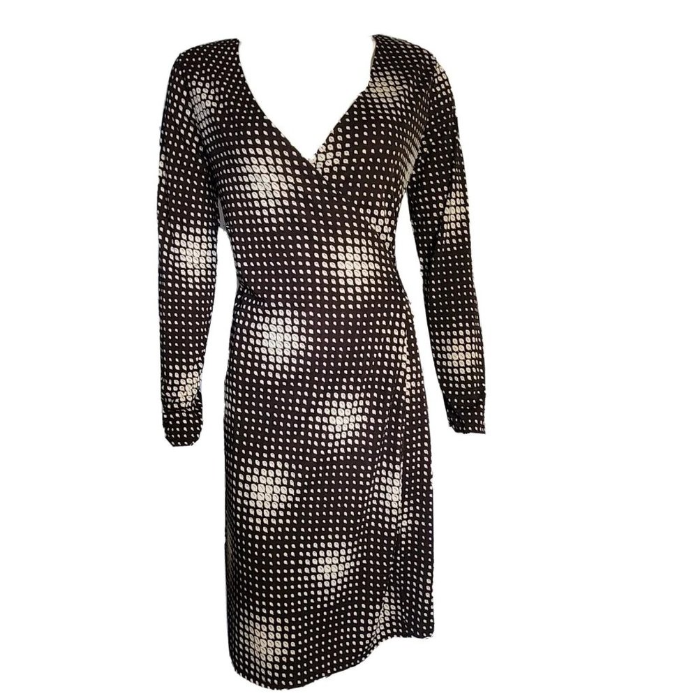 The Limited Dress Womens Size S Small Brown Tan Geometric‎ Long Sleeve Wrap